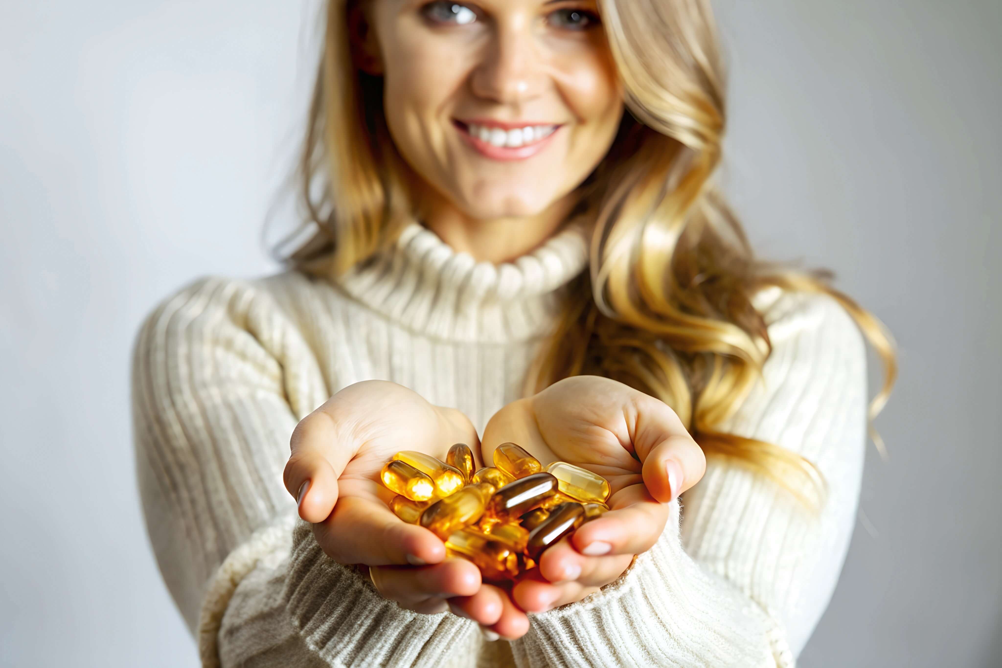 жінка з капсулами омега 3 