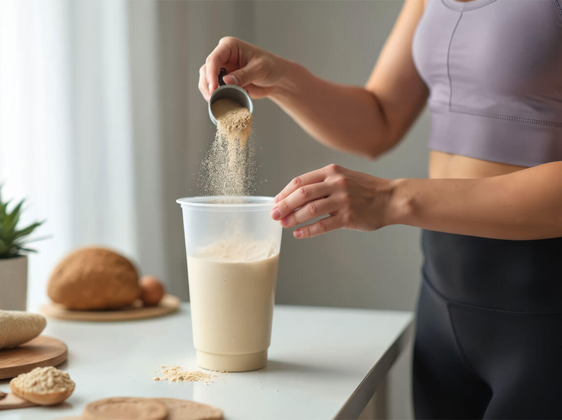 жінка з протеїновим коктейлем