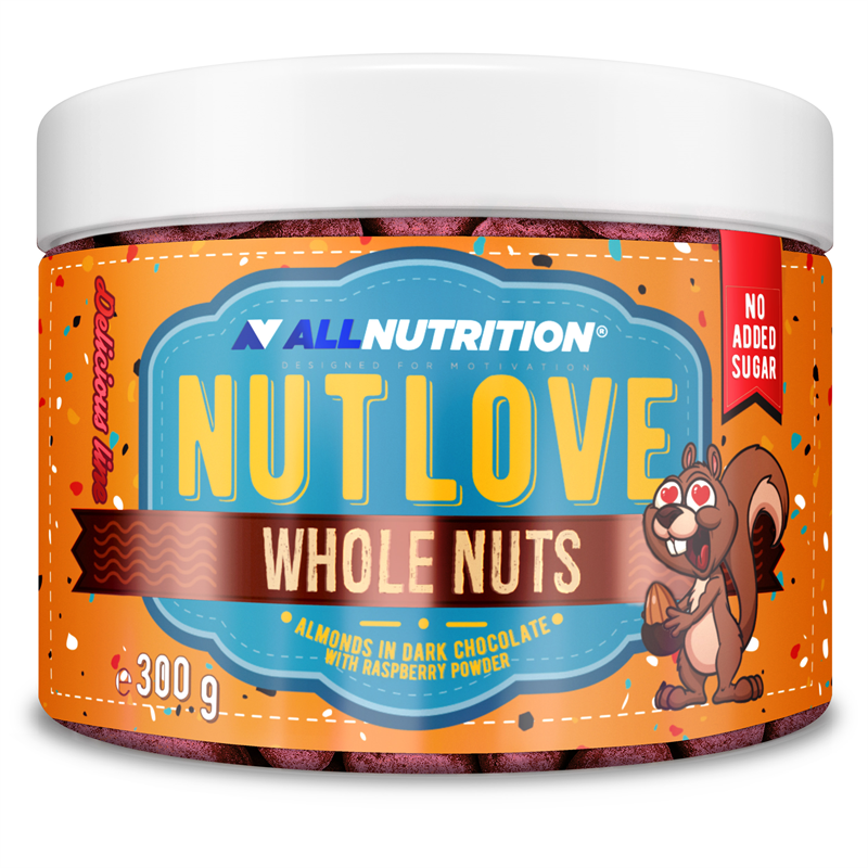 ALLNUTRITION NUTLOVE WHOLENUTS – Мигдаль у темному шоколаді, посипаний малиною